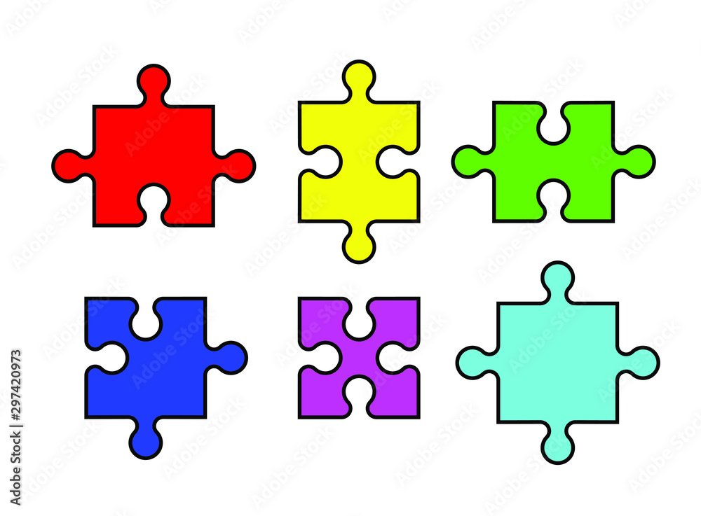 colored puzzle pieces, abstract symbol icon isolated on a white background colored puzzle pieces, abstract symbol icon isolated on a white background