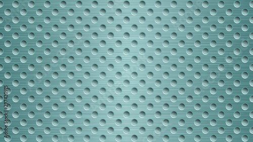 Abstract metal background with holes in light blue colors