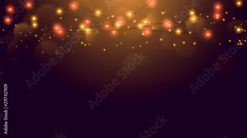 Christmas string lights on gold background