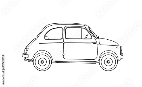 Drawing of little old car. Vector illustration