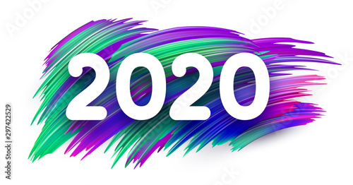 2020 new year festive background with colorful brush strokes.