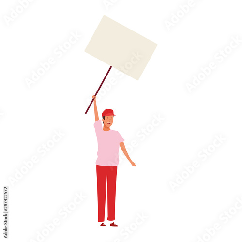 cartoon happy man with blank poster, colorful design