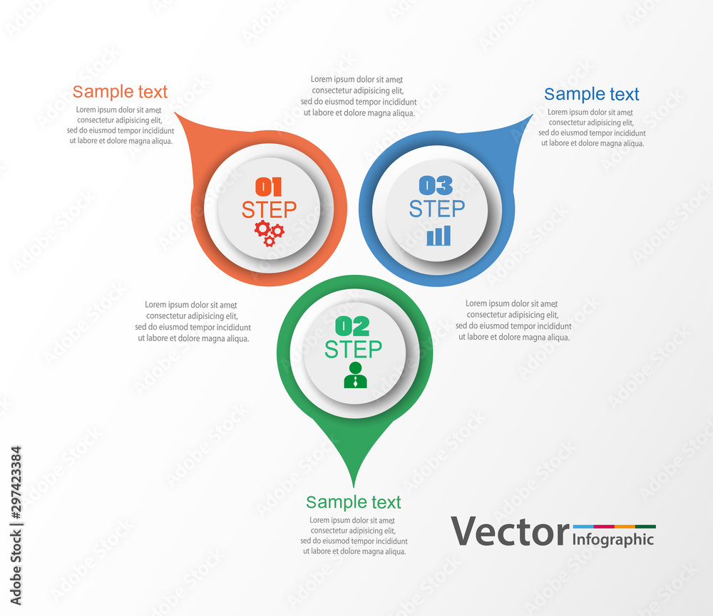 Fototapeta premium Abstract infographics template with three steps and options. Can be used for workflow layout, diagram, business step options, banner, web design. Vector eps 10 