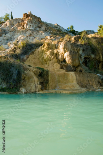 Bagno Vignoni hot spring of thermal water baths in Tuscany, Italy.