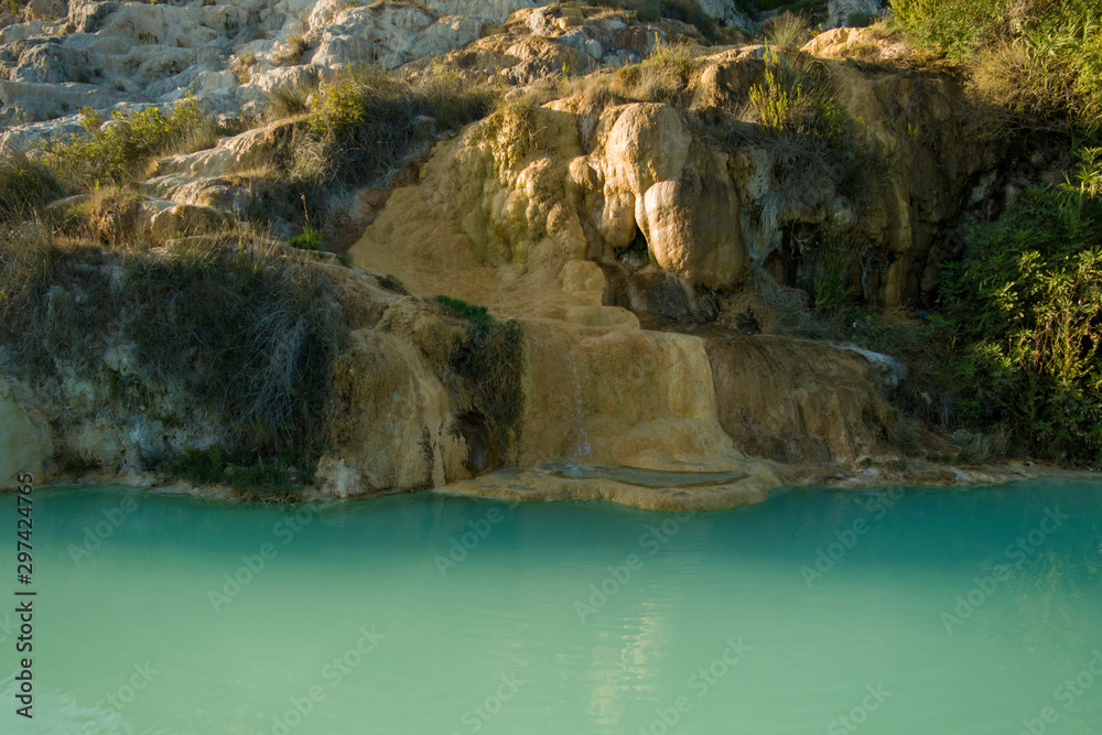 Bagno Vignoni hot spring of thermal water baths in Tuscany, Italy.