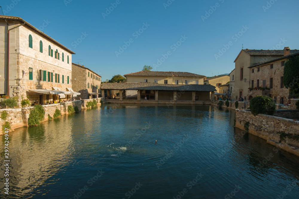 San Quirico d'Orcia, Siena / Italy-September 20 2019: Ancient village Bagno Vignoni in Tuscany - Italy.