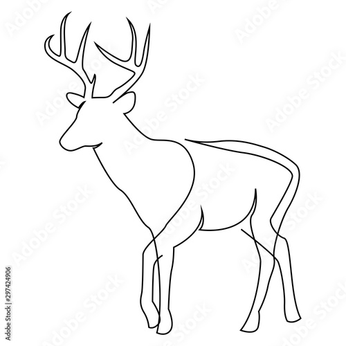 One line design silhouette of deer. Hand drawn single continuous line minimalism style vector illustration