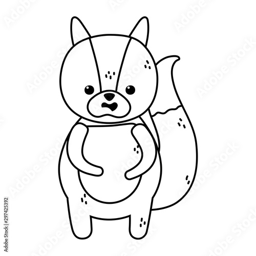 cute squirrel animal on white background thick line