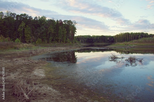 Lake drying up during sunset