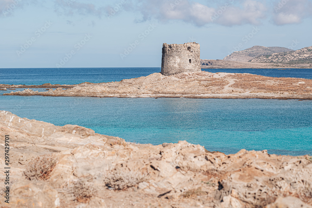 STINTINO, SARDINIA / OCTIBER 2019: View of the wonderful beach by the Asinara island