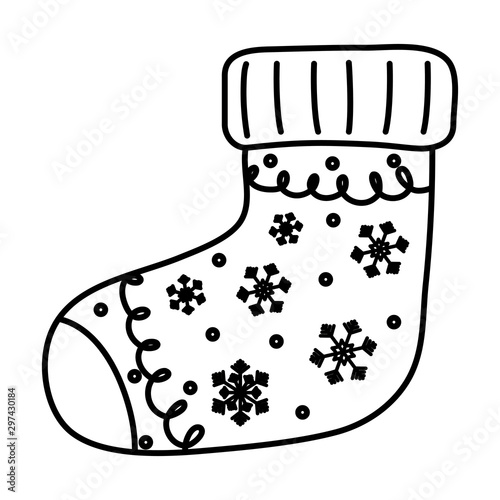 sock snowflakes decoration merry christmas thick line
