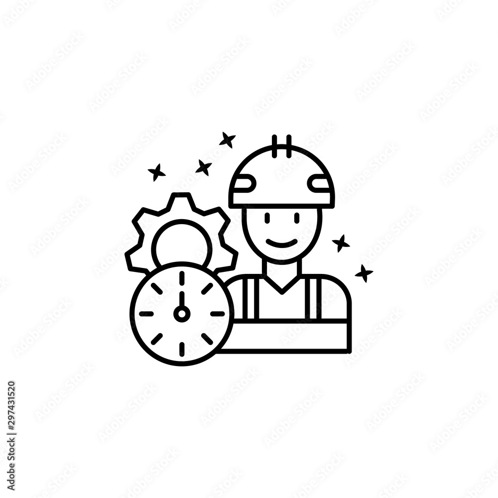 Worker gear man. Simple line, outline vector of motivation icons for ui and ux, website or mobile application Worker gear man. Simple line, outline vector of motivation icons for ui and ux, website or mobile application