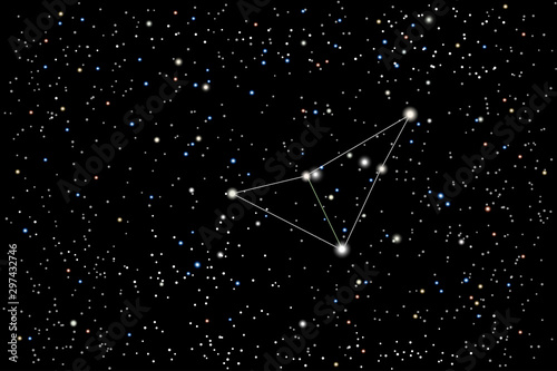 Vector illustration of the constellation Indus (Indian) on a starry black sky background. The astronomical cluster of stars in the Southern Celestial Hemisphere 