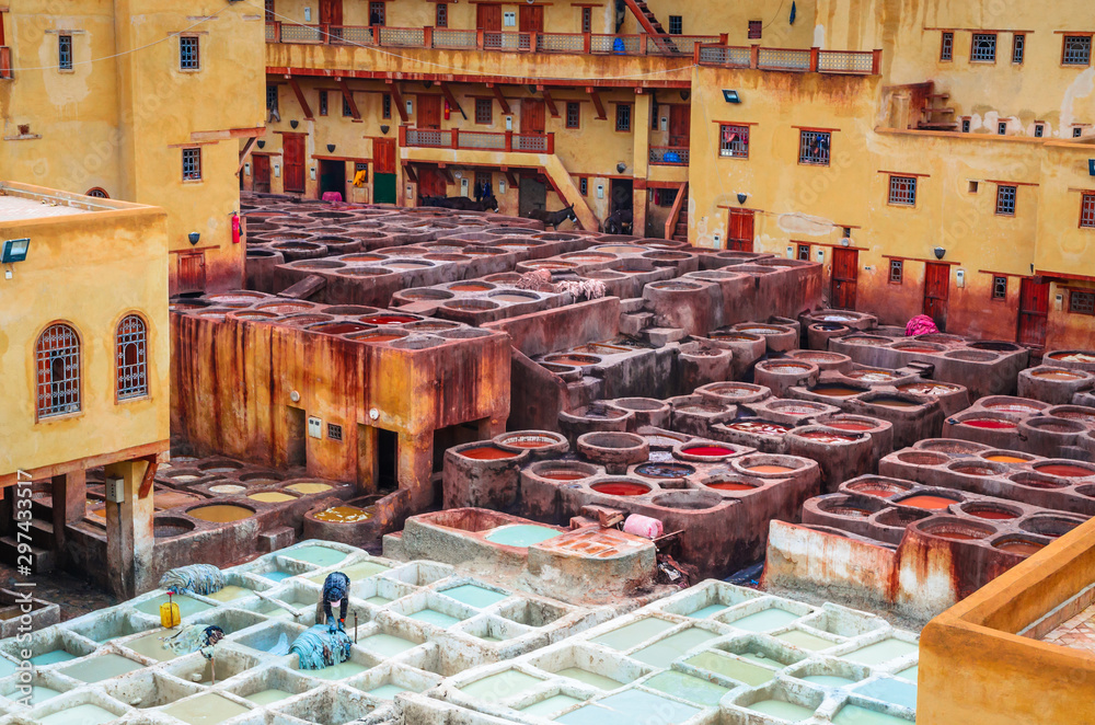 Traditional tannery in ancient medina of Fez, Morocco