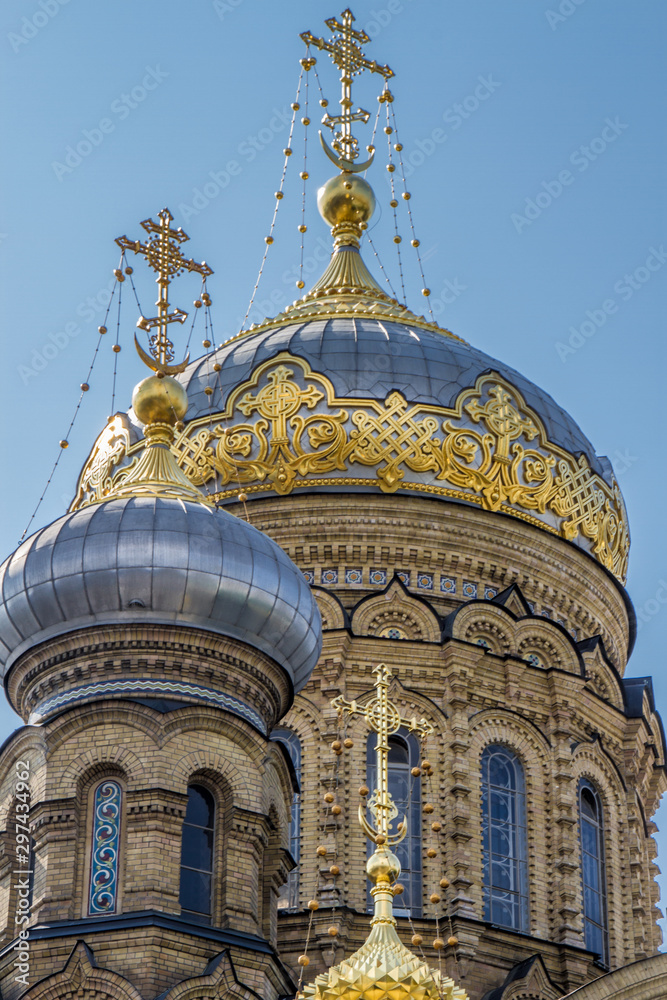 Obraz premium Temple of Assumption. Located in Vasiliesvky Island on the embankment Lieutenant Schmidt. Saint Petersburg, Russia. 