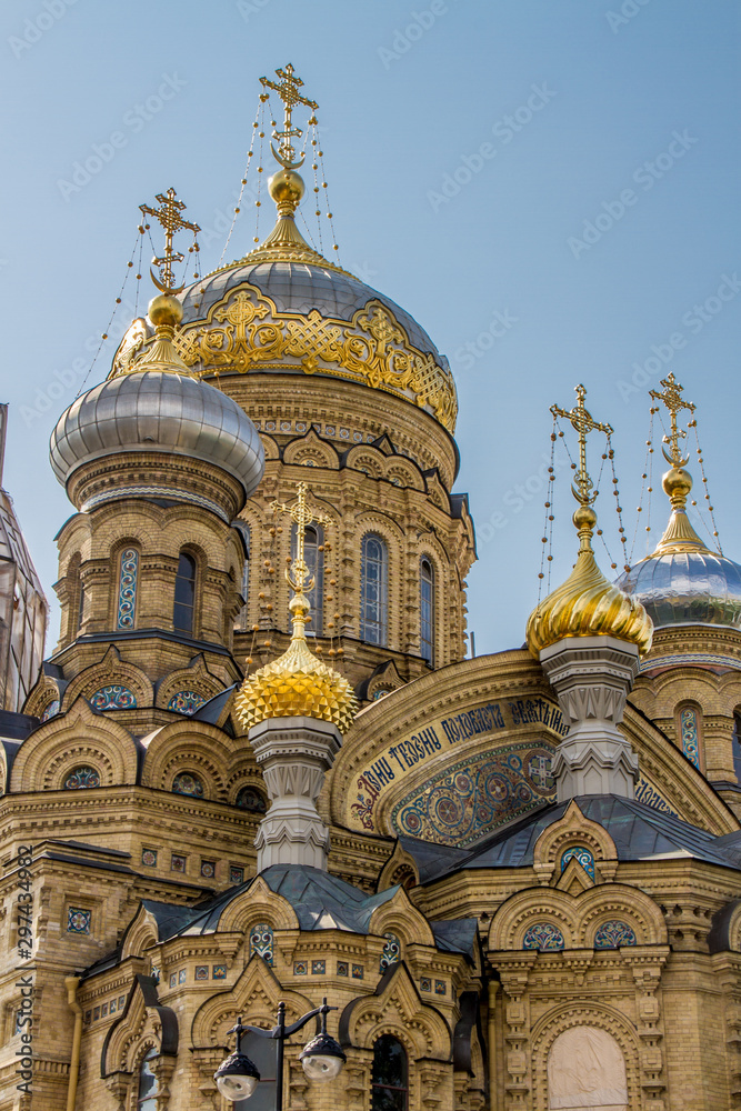 Temple of Assumption. Located in Vasiliesvky Island on the embankment Lieutenant Schmidt. Saint Petersburg, Russia. 