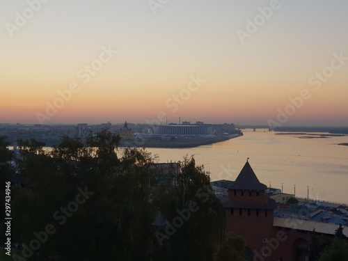 Volga river landscape at sunset