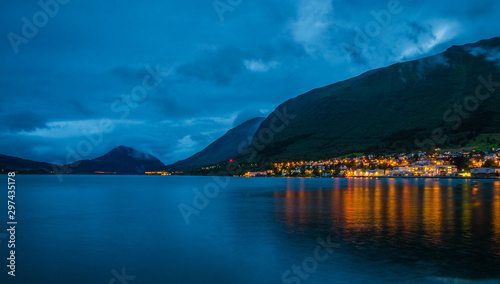 Night panoramic view of beautiful city Orsta, Norway © Olena Zn