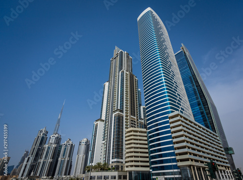 Dubai Cityscape. Street level view of Al Saada street, Business Bay. Dubai. United Arab Emirates