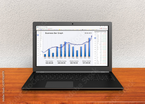 laptop and business finance graph 3d illustration