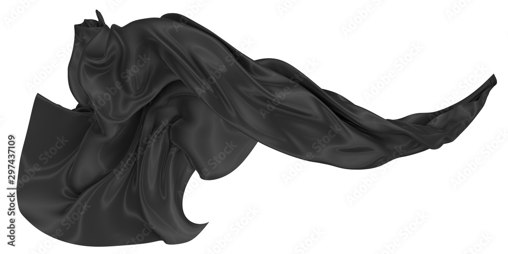 Abstract background of black wavy silk or satin. 3d rendering image.