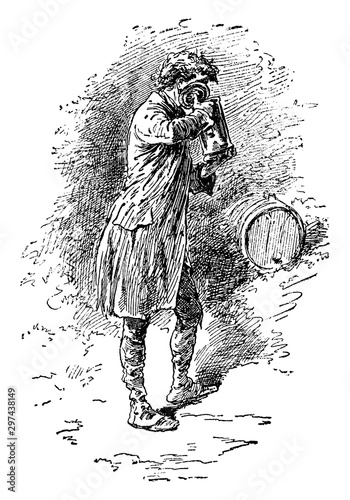 Man Drinking, vintage illustration