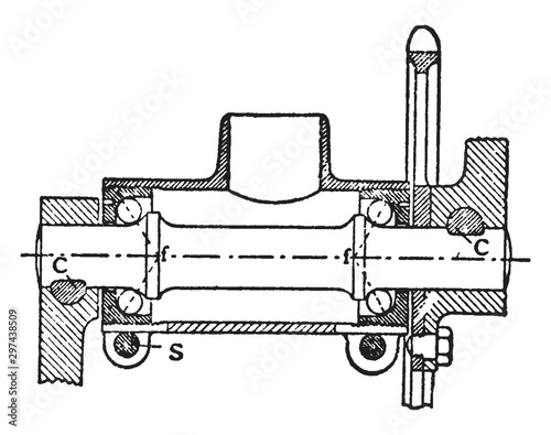 Crank axle Bearing, vintage illustration.