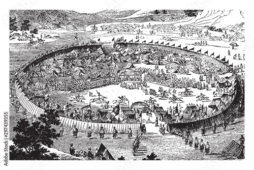 Chinese encampment, vintage illustration.