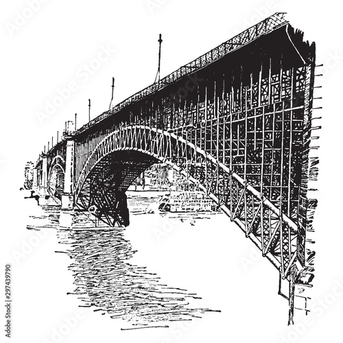 Eads Bridge, vintage illustration.