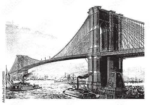 East River, vintage illustration.