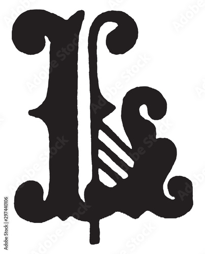 L, Medieval, vintage illustration