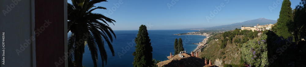 panoramic view of mount atna and Taormina