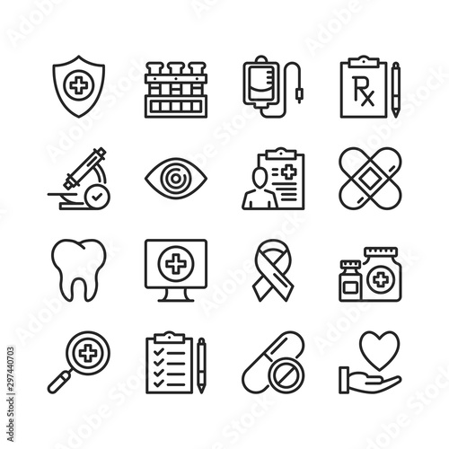 Healthcare line icons. Modern stroke, linear elements. Outline symbols collection. Premium quality. Pixel perfect. Vector thin line icons set