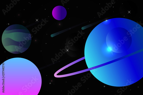 Saturn planets space black illustration. Use for modern design, cover, template, decorated, brochure.
