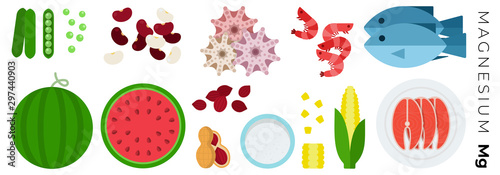 Vitamin Magnesium foods vector flat icons set