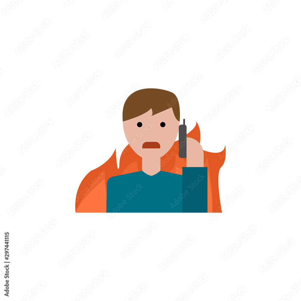 Disaster, man, call icon. Simple line, outline vector of wildfires icons for ui and ux, website or mobile application Disaster, man, call icon. Simple line, outline vector of wildfires icons for ui and ux, website or mobile application