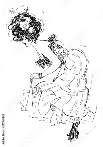 Woman Bending Over, vintage illustration