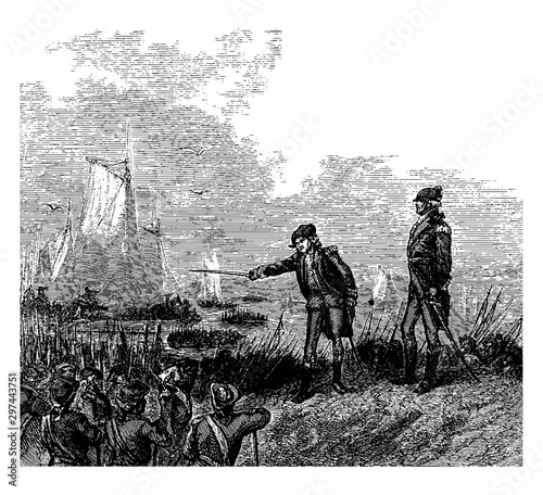 General Glover Superintending the Embarkation,vintage illustration