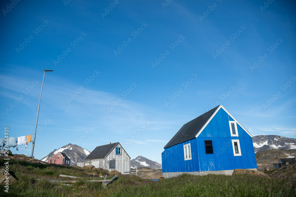 Colourful houses in the small fishing town of Kulusuk, Greenland. 