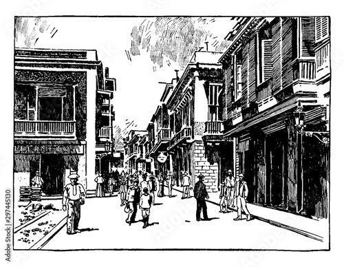 Street Scene in San Juan, vintage illustration.