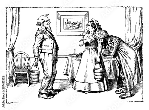 Woman Introducing Man, vintage illustration