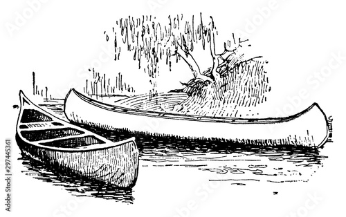 Canvas Print Canoes, vintage illustration.