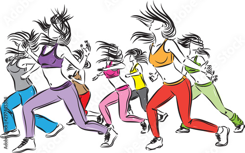 fitness group of women dancers vector illustration