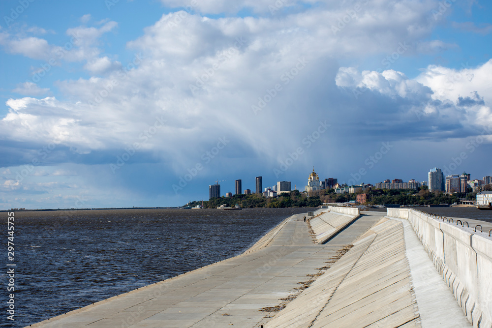 Khabarovsk. View of the Amur river. Autumn.