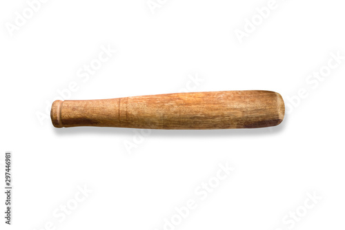 wood pestle isolated on white background.