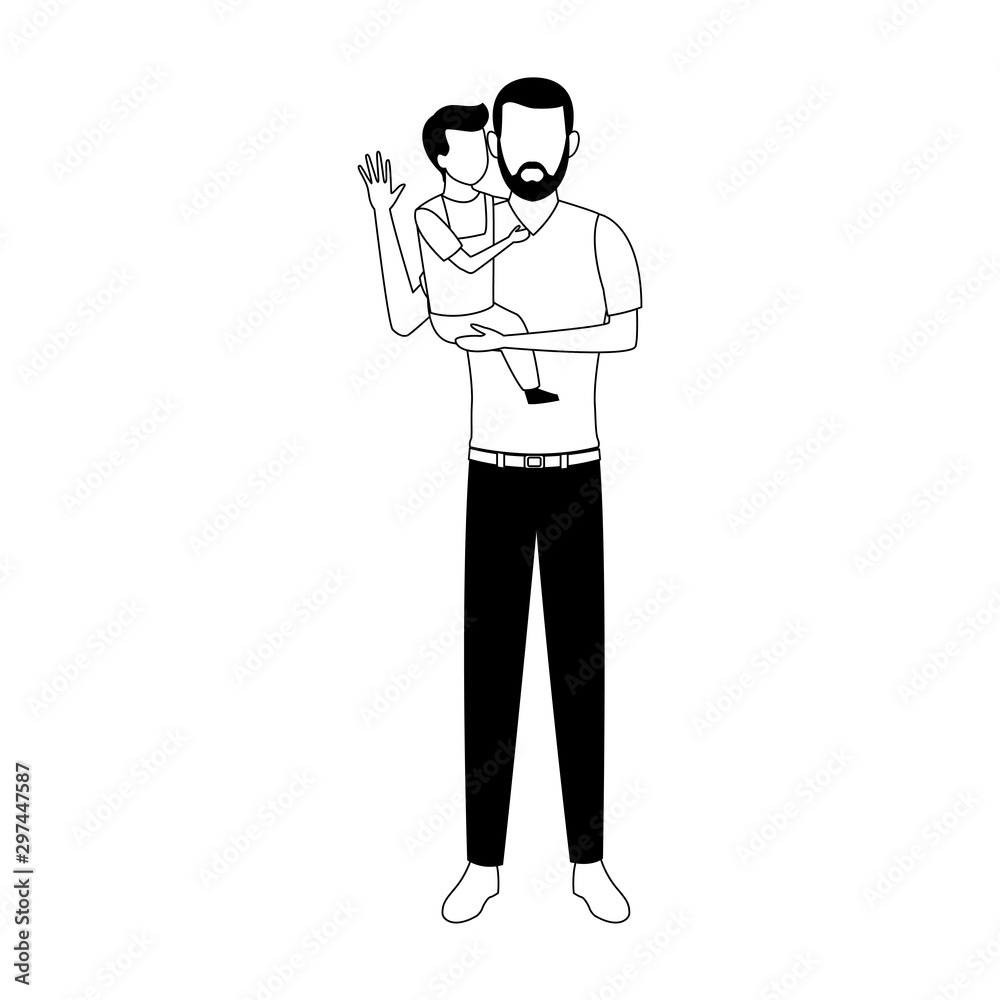 avatar man holding a little boy