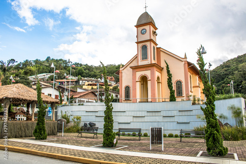 Facade of the Santo Antonio de Padua Church built in 1924 in rammed earth in the municipality of Santo Antonio do Pinhal, interior of the state of Sao Paulo