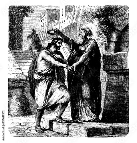 Saul Anointed by Samuel, vintage illustration.