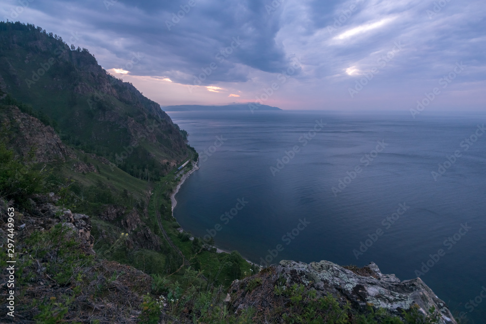 View from thr mountain of the railway along Lake Baikal