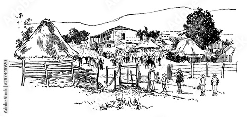 Spanish Earthworks and Entrenchments at El Caney, vintage illustration. photo